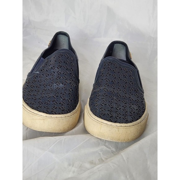 Tory Burch Lennon Laser Cut Slip On Sneaker Navy Blue Logo Perforated Shoes‎ 7.5 - Picture 2 of 9